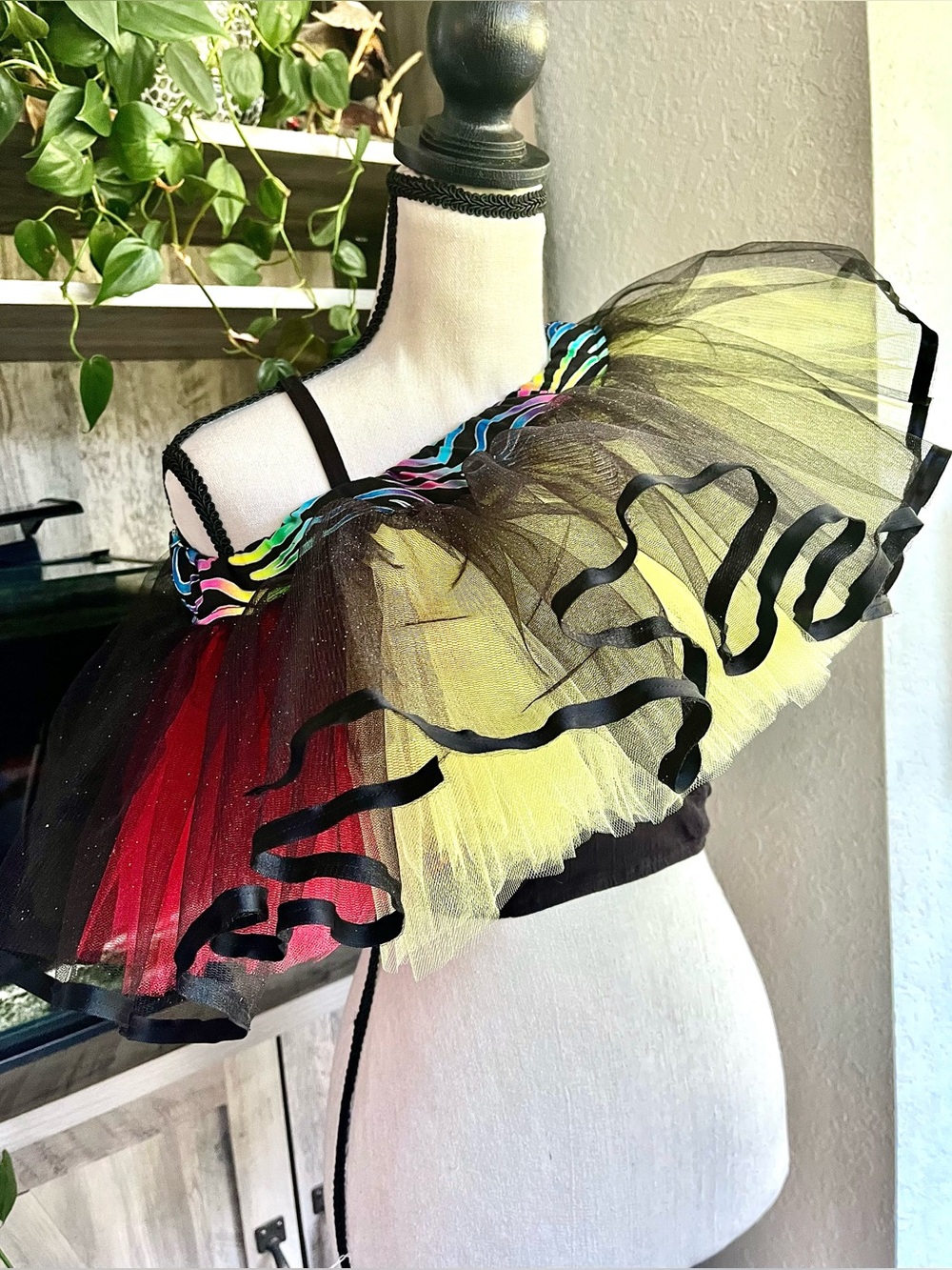 Tutu Handmade Mini Skirt Black Sparkles, Ribbon, Red Yellow Tulle Zebra Size 25”
